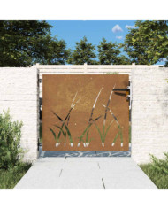 Portail de jardin 85x75 cm acier corten conception d'herbe | Mobilier & Déco