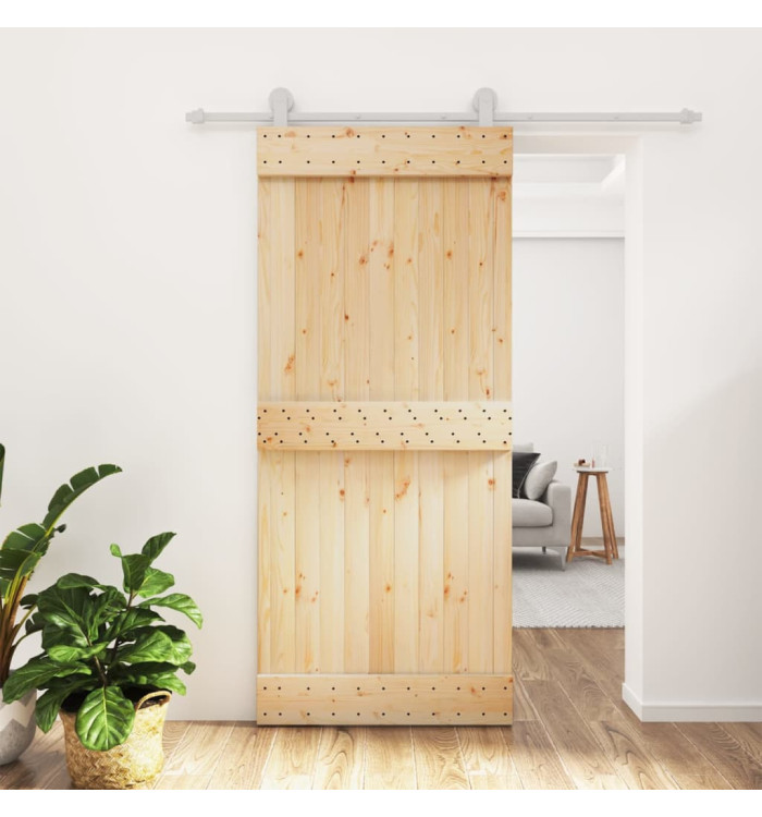 Porte coulissante et kit de quincaillerie 90x210 cm pin massif | Mobilier & Déco