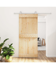 Porte coulissante et kit de quincaillerie 90x210 cm pin massif | Mobilier & Déco