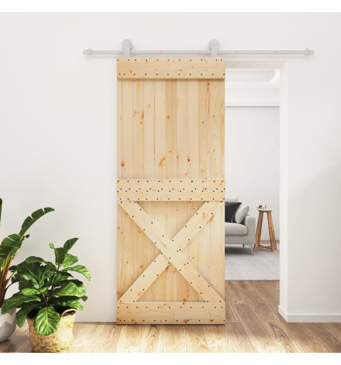 Porte coulissante et kit de quincaillerie 85x210 cm pin massif | Mobilier & Déco