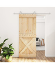 Porte coulissante et kit de quincaillerie 85x210 cm pin massif | Mobilier & Déco
