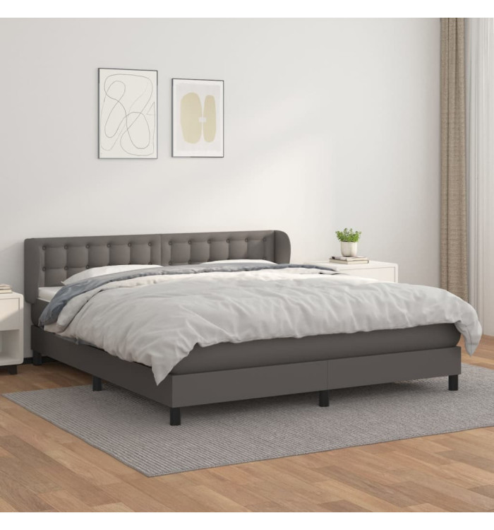 Sommier à lattes de lit avec matelas Gris 160x200 cm Similicuir | Mobilier & Déco
