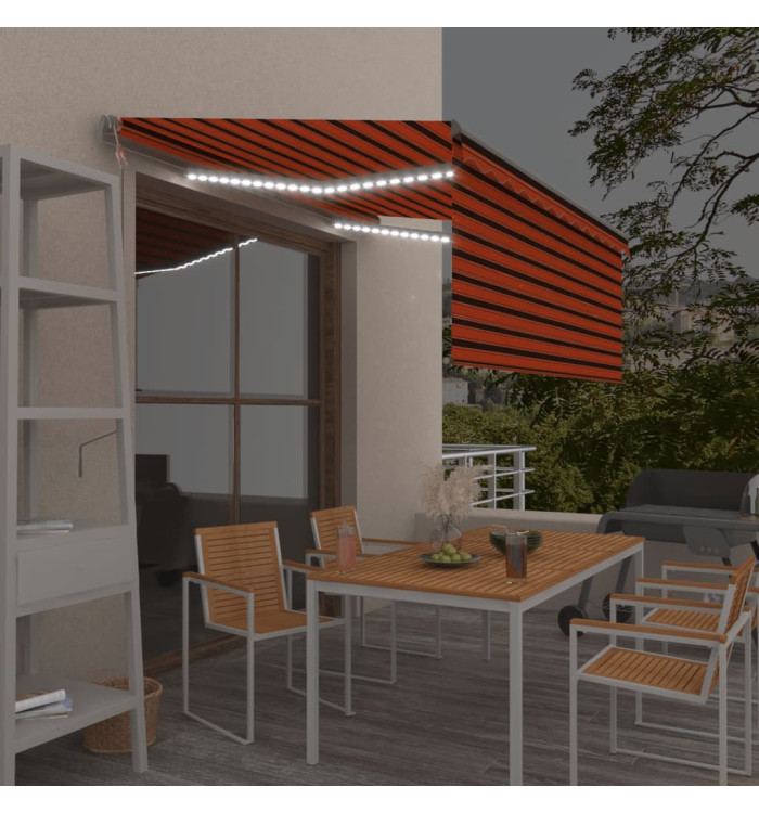 Auvent automatique store capteur de vent et LED Orange marron | Mobilier & Déco