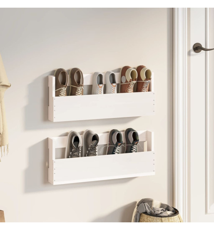 Étagères à chaussures murales 2 pcs Blanc 59x9x23 cm Pin massif | Mobilier & Déco