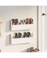 Étagères à chaussures murales 2 pcs Blanc 59x9x23 cm Pin massif | Mobilier & Déco