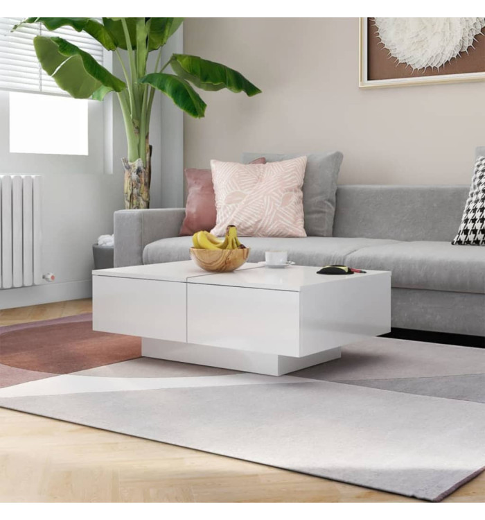 Table basse Blanc brillant 90x60x31 cm Bois d'ingénierie | Mobilier & Déco