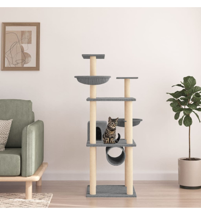 Arbre à chat avec griffoirs en sisal gris clair 141 cm | Mobilier & Déco