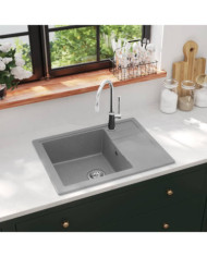 Évier de cuisine avec trou de trop-plein ovale Gris Granit | Mobilier & Déco