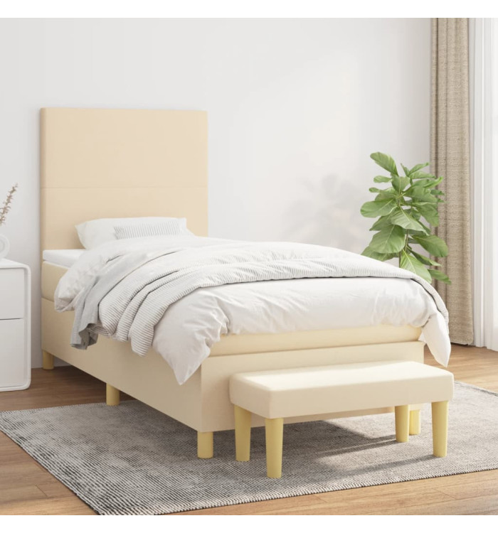Sommier à lattes de lit avec matelas Crème 90x200 cm Tissu | Mobilier & Déco