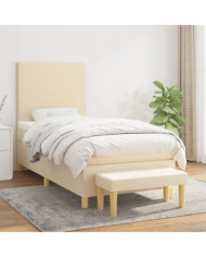 Sommier à lattes de lit avec matelas Crème 90x200 cm Tissu | Mobilier & Déco