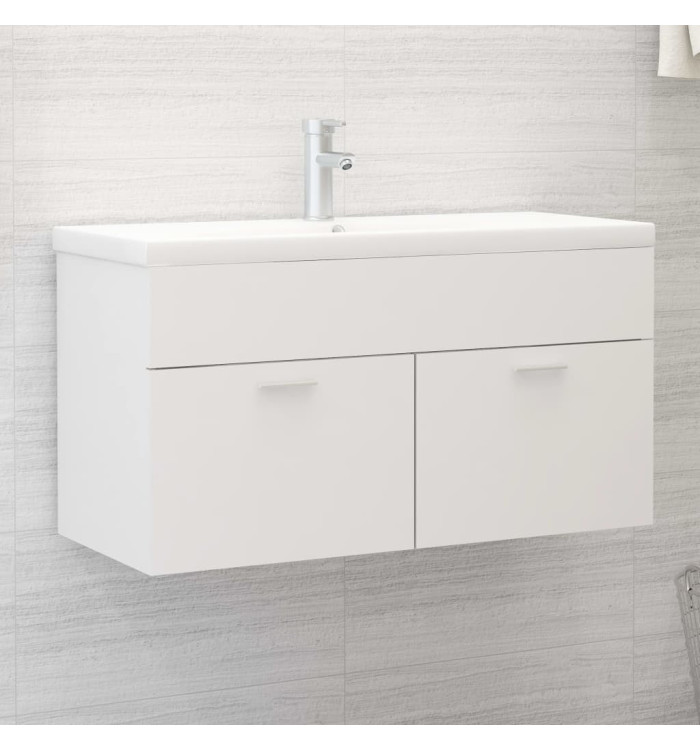 Armoire d'évier avec lavabo intégré Blanc Aggloméré | Mobilier & Déco