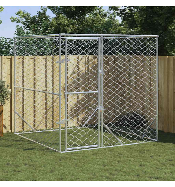 Chenil d'extérieur pour chiens argenté 2x2x2 m acier galvanisé | Mobilier & Déco