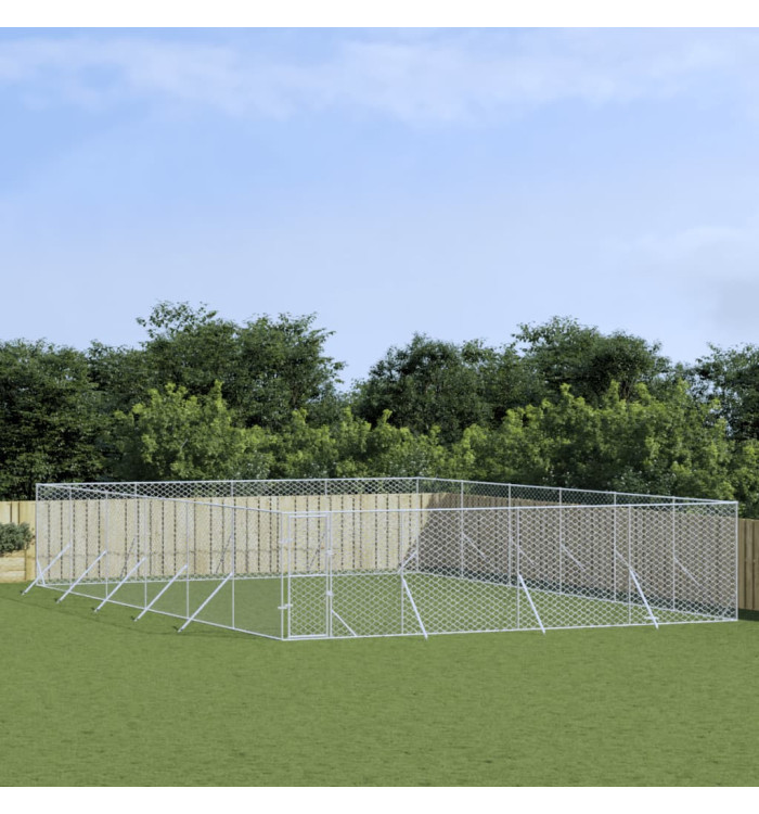 Chenil d'extérieur pour chiens argenté 8x12x2 m acier galvanisé | Mobilier & Déco