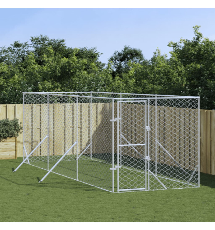 Chenil d'extérieur pour chiens argenté 2x6x2 m acier galvanisé | Mobilier & Déco