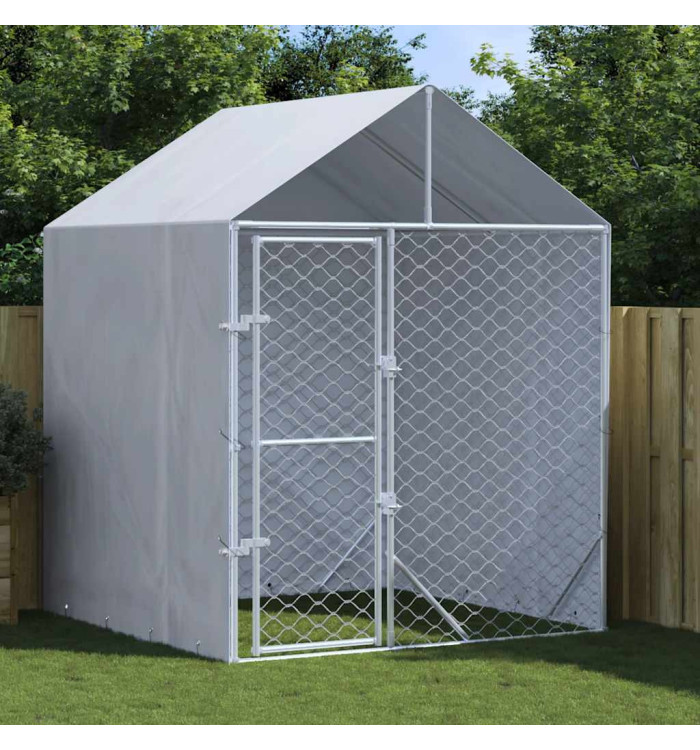 Chenil d'extérieur pour chiens avec toit argenté 2x2x2,5 m | Mobilier & Déco