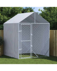 Chenil d'extérieur pour chiens avec toit argenté 2x2x2,5 m | Mobilier & Déco