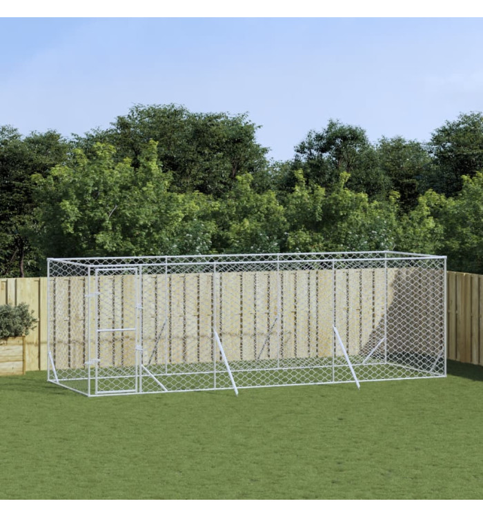 Chenil d'extérieur pour chiens argenté 6x2x2 m acier galvanisé | Mobilier & Déco