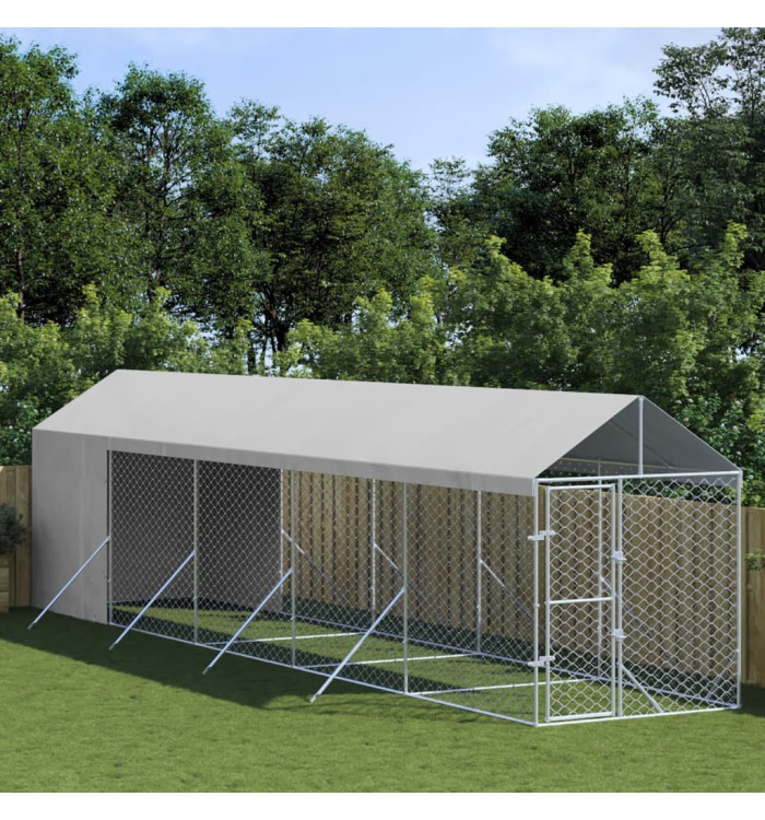 Chenil d'extérieur pour chiens avec toit argenté 2x10x2,5 m | Mobilier & Déco