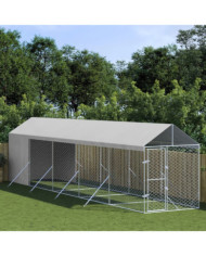 Chenil d'extérieur pour chiens avec toit argenté 2x10x2,5 m | Mobilier & Déco