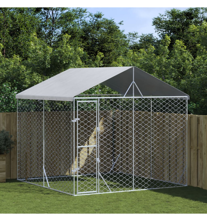 Chenil d'extérieur pour chiens avec toit argenté 3x3x2,5 m | Mobilier & Déco