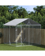 Chenil d'extérieur pour chiens avec toit argenté 3x3x2,5 m | Mobilier & Déco
