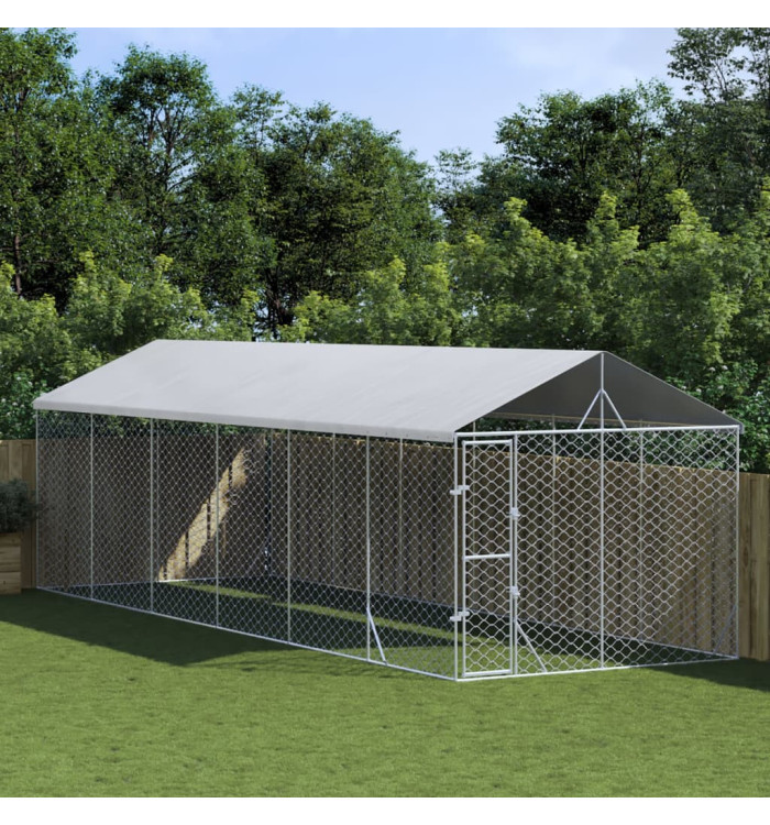 Chenil d'extérieur pour chiens avec toit argenté 3x9x2,5 m | Mobilier & Déco