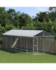 Chenil d'extérieur pour chiens avec toit argenté 3x9x2,5 m | Mobilier & Déco