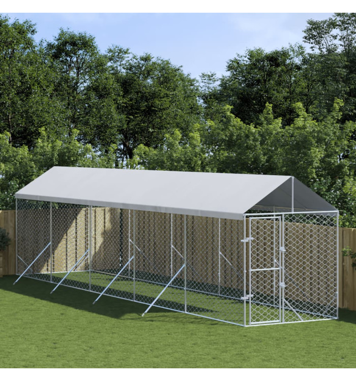 Chenil d'extérieur pour chiens avec toit argenté 2x10x2,5 m | Mobilier & Déco