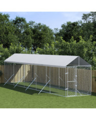 Chenil d'extérieur pour chiens avec toit argenté 2x10x2,5 m | Mobilier & Déco