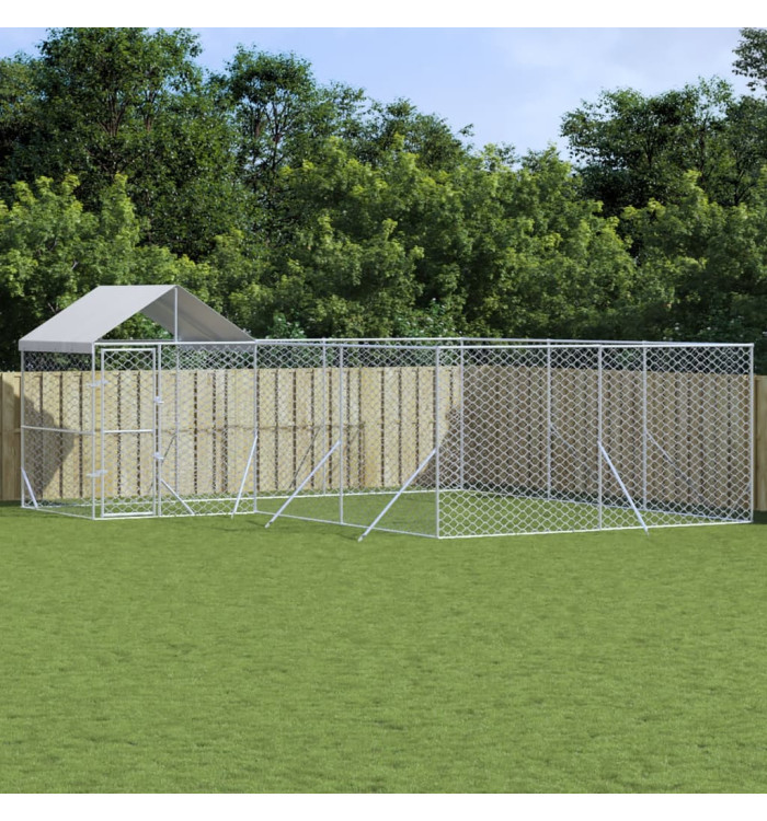 Chenil d'extérieur pour chiens avec toit argenté 6x6x2,5 m | Mobilier & Déco