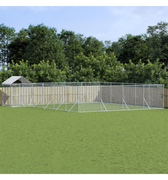 Chenil d'extérieur pour chiens avec toit argenté 10x8x2,5 m | Mobilier & Déco