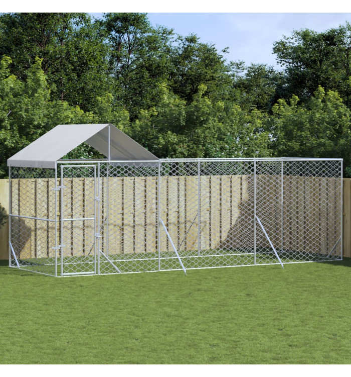 Chenil d'extérieur pour chiens avec toit argenté 6x2x2,5 m | Mobilier & Déco
