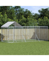 Chenil d'extérieur pour chiens avec toit argenté 6x2x2,5 m | Mobilier & Déco