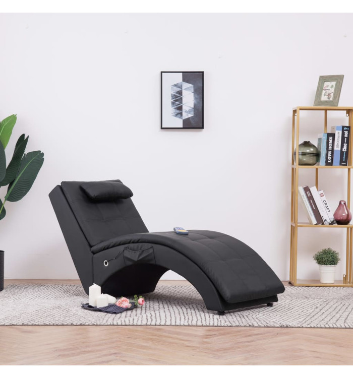 Chaise longue de massage avec oreiller Noir Similicuir | Mobilier & Déco