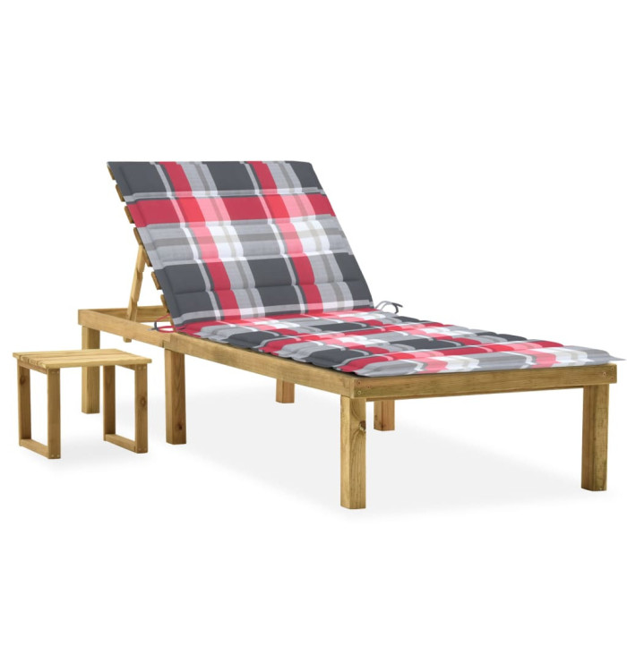 Chaise longue de jardin avec table et coussin Pin imprégné | Mobilier & Déco