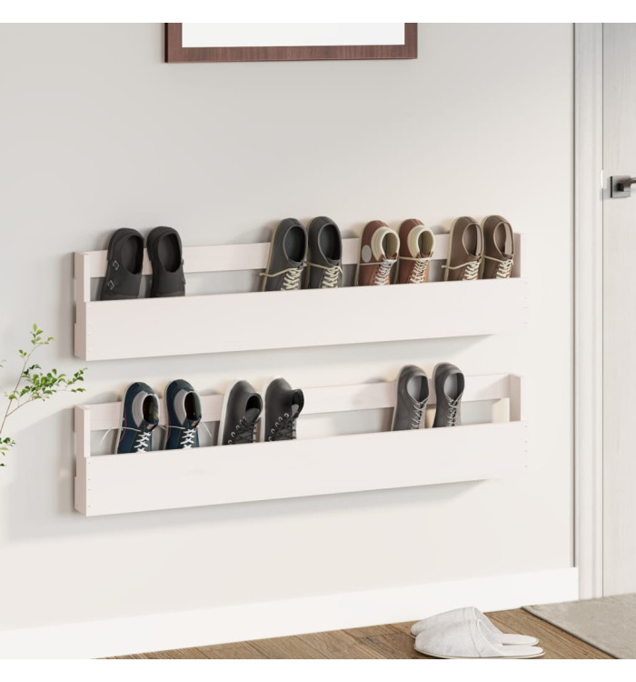 Étagères à chaussures murales 2 pcs Blanc 110x9x23cm Pin massif | Mobilier & Déco
