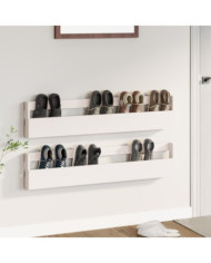 Étagères à chaussures murales 2 pcs Blanc 110x9x23cm Pin massif | Mobilier & Déco