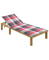 Chaise longue avec coussin carreaux rouge Bois de pin imprégné | Mobilier & Déco