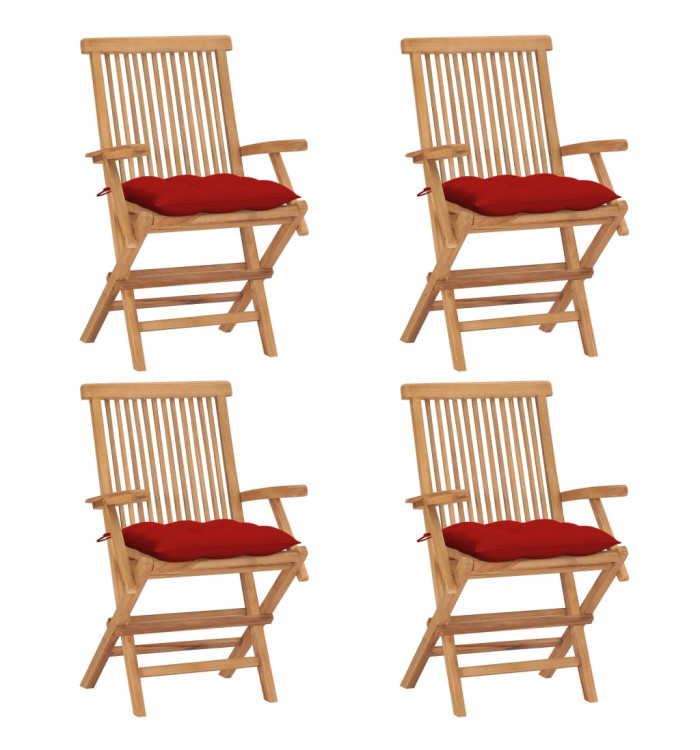Chaises de jardin et coussins rouge lot de 4 Bois teck massif | Mobilier & Déco