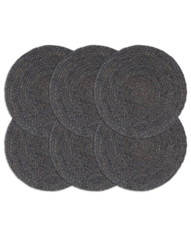 Napperons 6 pcs Gris foncé Plain 38 cm Rond Jute | Mobilier & Déco