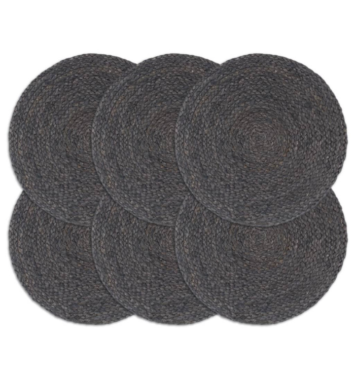 Napperons 6 pcs Gris foncé Plain 38 cm Rond Jute | Mobilier & Déco