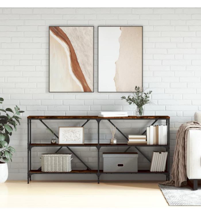Table console chêne fumé 160x30x75 cm bois d'ingénierie et fer | Mobilier & Déco