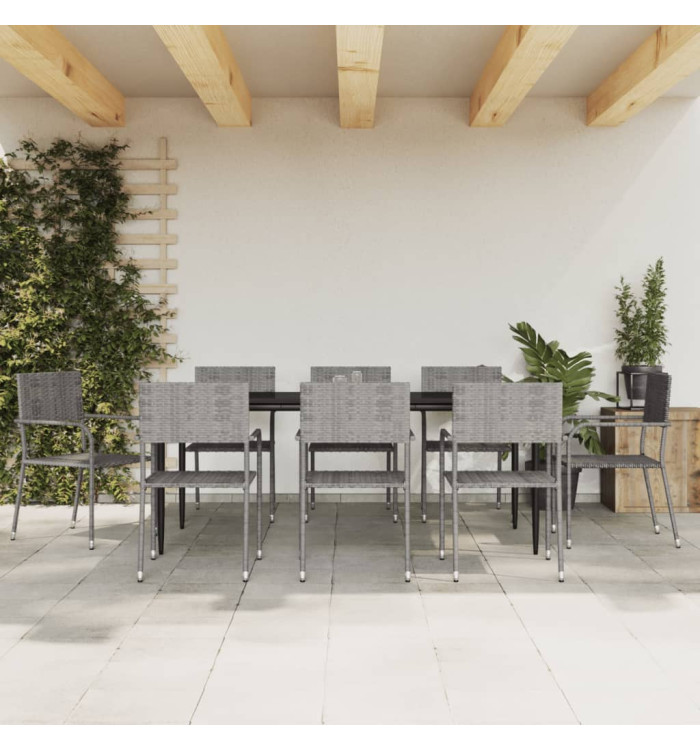 Ensemble à manger de jardin 9pcs gris/noir résine tressée/acier | Mobilier & Déco