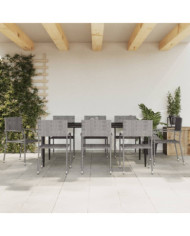 Ensemble à manger de jardin 9pcs gris/noir résine tressée/acier | Mobilier & Déco