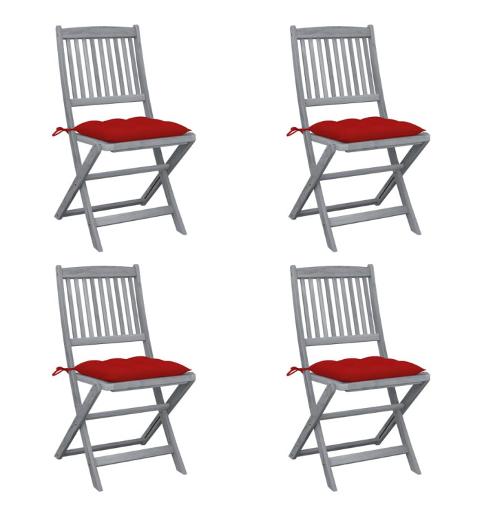 Chaises pliables d'extérieur lot de 4 et coussins Bois d'acacia | Mobilier & Déco