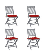 Chaises pliables d'extérieur lot de 4 et coussins Bois d'acacia | Mobilier & Déco