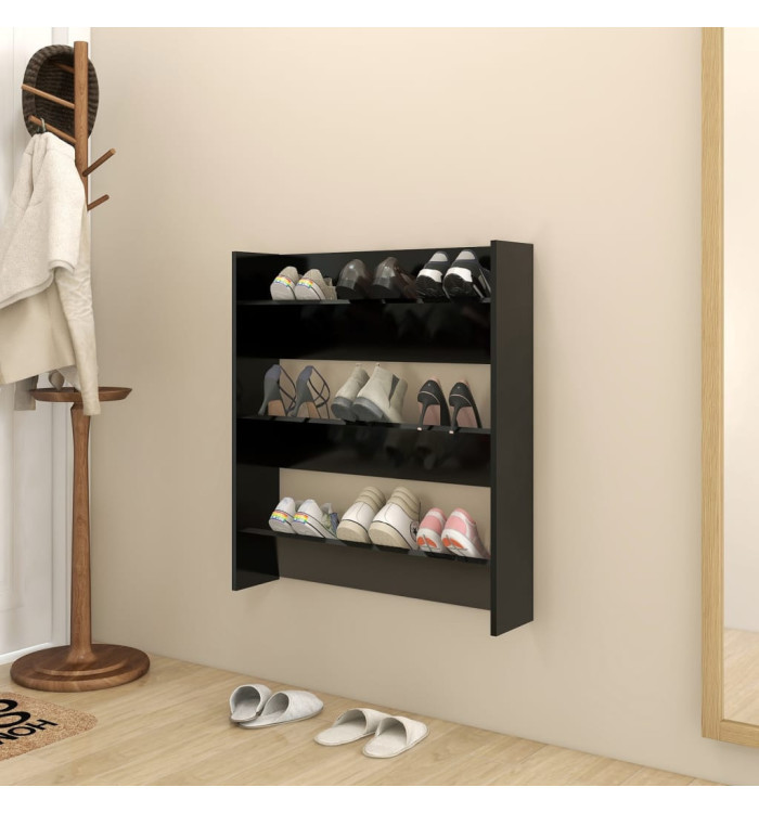 Armoire à chaussures murale noir 80x18x90 cm bois d'ingénierie | Mobilier & Déco