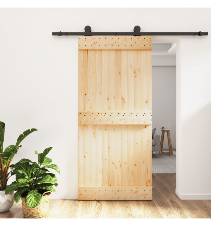 Porte coulissante et kit de quincaillerie 95x210 cm pin massif | Mobilier & Déco