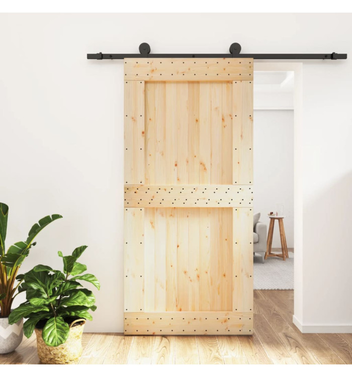Porte coulissante et kit de quincaillerie 100x210 cm pin massif | Mobilier & Déco