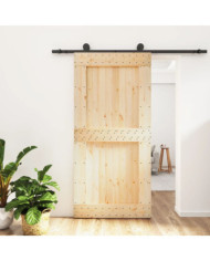 Porte coulissante et kit de quincaillerie 100x210 cm pin massif | Mobilier & Déco